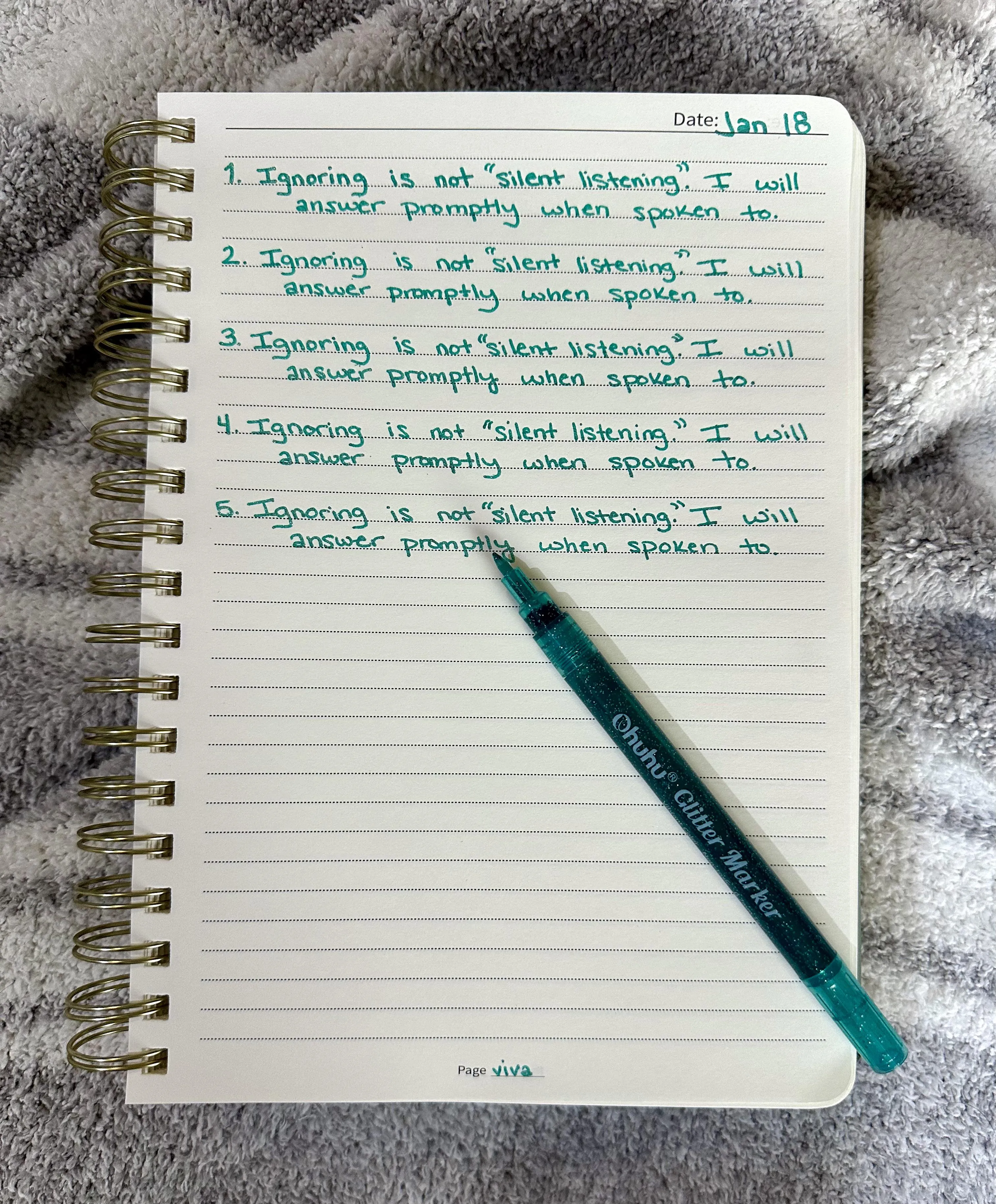 My Crime: practicing my silent listening skills. My Punishment: