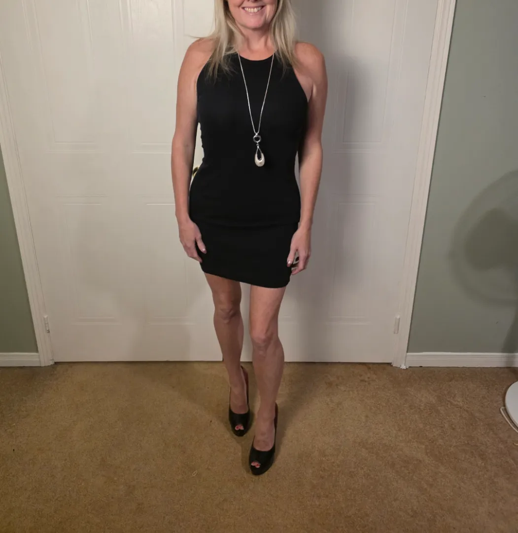 46F no undies on with this sexy black dress