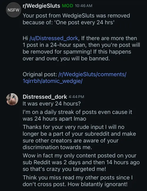 Discriminated for being new👍 No longer part of r/wedgiesluts