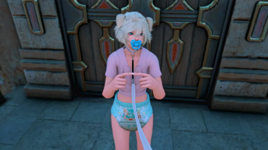 Being taken out for a walk in her soggy diaper (OC)