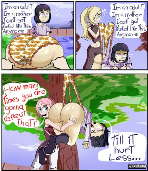 Hinata Hyuga, the housewife, continues to suffer humiliating wedgies the same prank from Ino even though they are both adults, and Sakura witnesses everything (wazacaka)