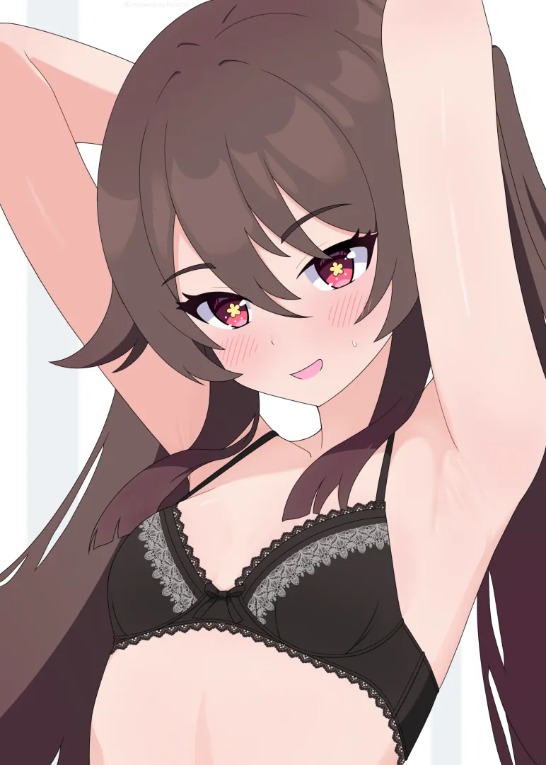 Hu Tao in a lingerie showing her armpits