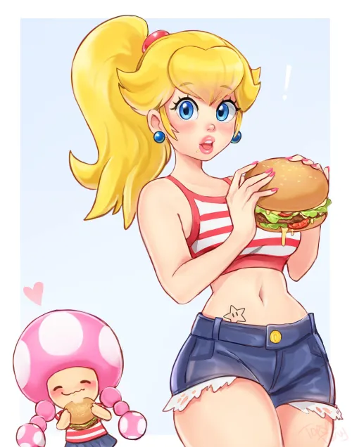Peach with burger (topsieturvy)