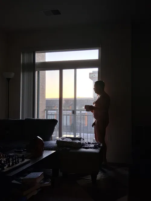 Silhouetted against the morning sunrise