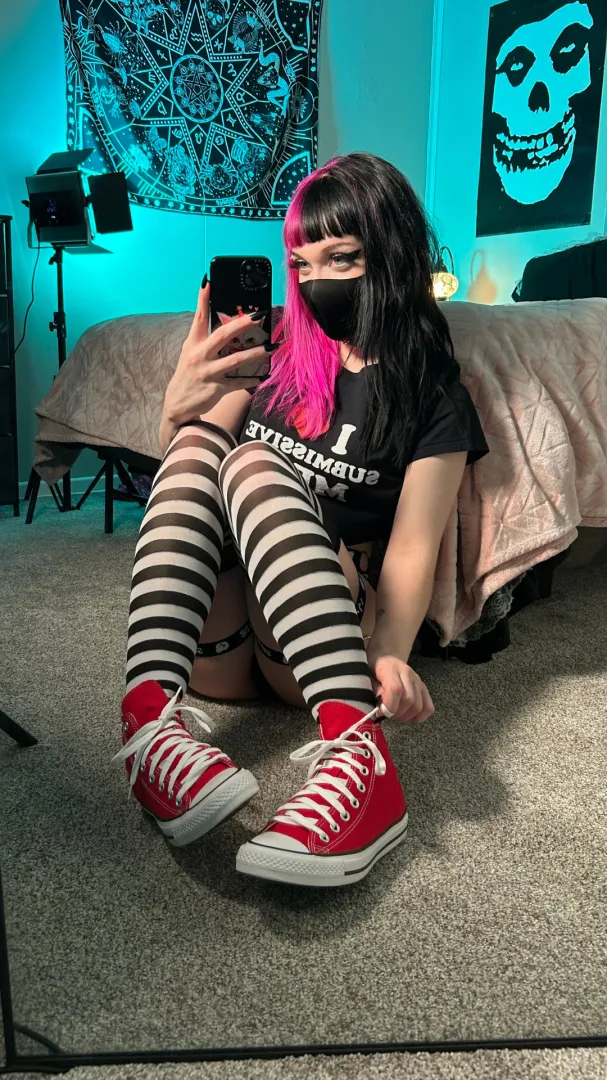 striped socks + red chucks :3