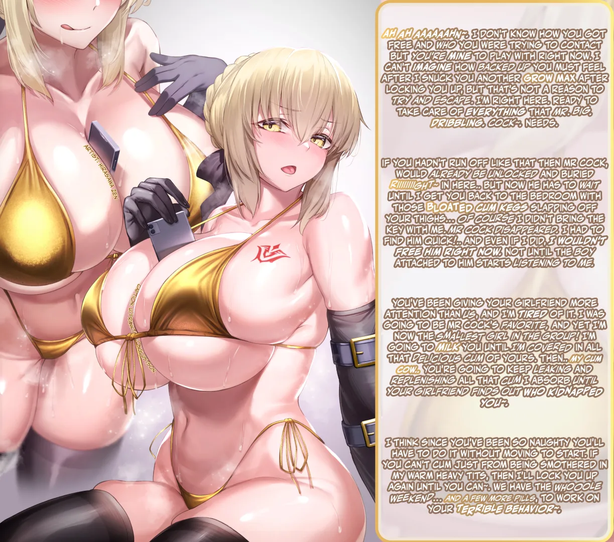 The effects of the grow max grew stronger, and you didn't manage to call out for help in time... Looks like your GF's friend might have developed a complex over being left behind in size. [breast expansion] [milking] [chastity cage] [cum max] [imminent