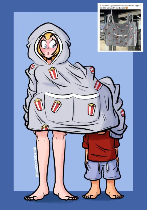 The movie hoodie doesn't quite work with their height difference (ilikeicecoffee)