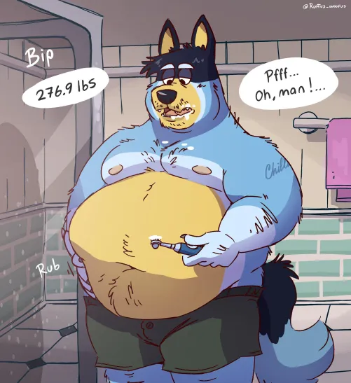 Bandit has gained some weight. It seem like dad needs to do some exercises... [M] (@Ruffus_Woofus)