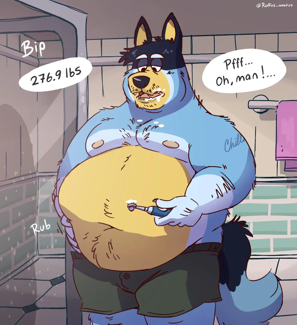 Bandit has gained some weight. It seem like dad needs to do some exercises... [M] (@Ruffus_Woofus)