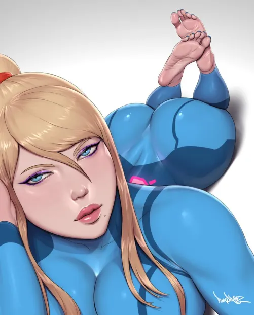 Face Close-up – Booty and Feet in the Background (Samus Aran) [pinkdrawz]