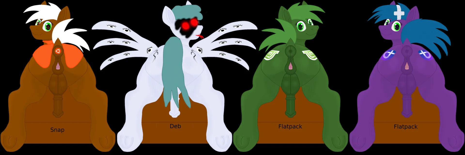 Linux ponies (OC) Choosing a pony distro can be difficult. Thankfuly you can try them out with your USB penis before you marry them. I use Bazzite by the way.