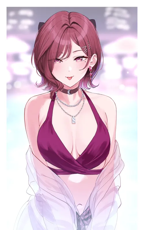 Sticking her tongue out