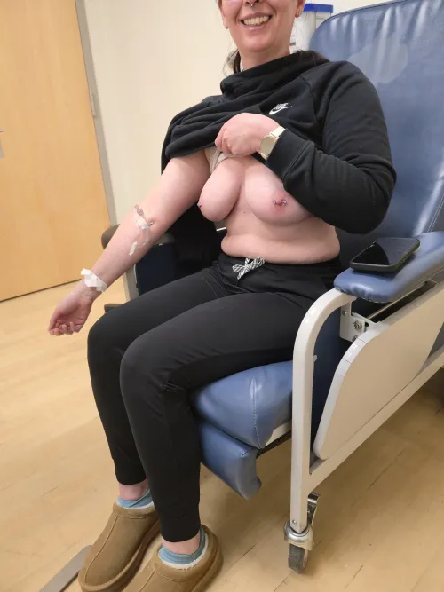 Can't even go to the ER without hubby daring me to flash on camera [F]