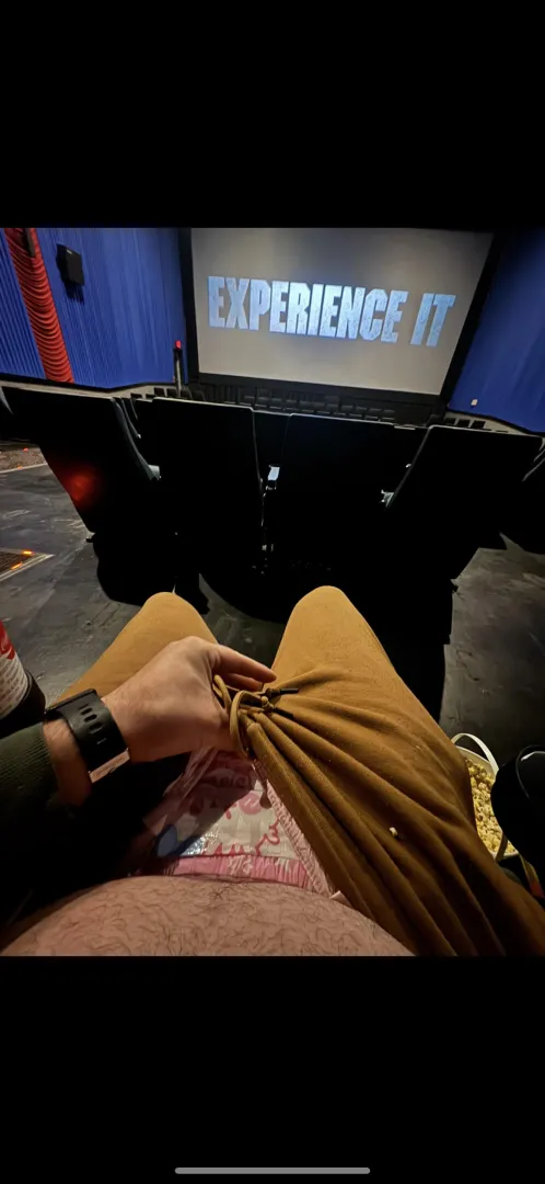 First time wearing in public and lucky for me I got an empty theater so I got to take a photo! The workers had to of known when I was walking out with how full and bulky my diaper was 