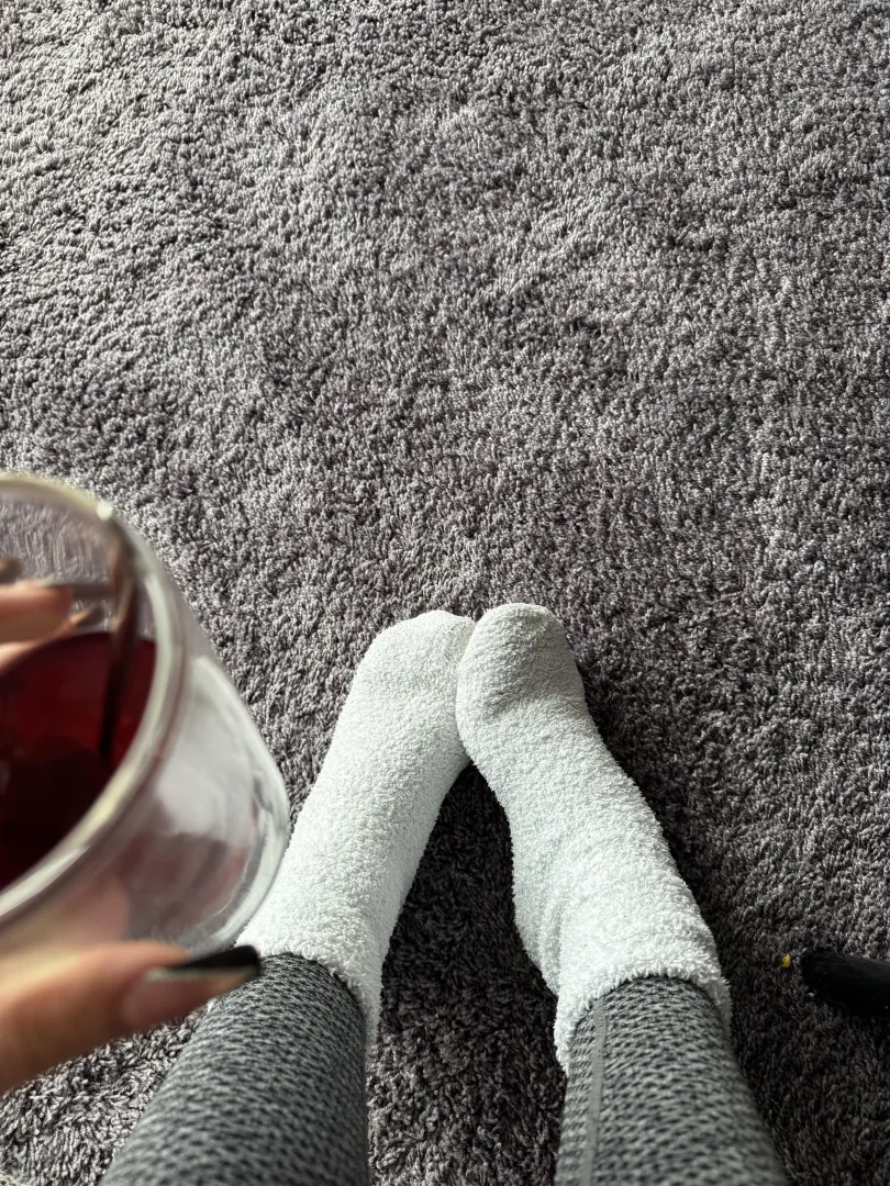 So cold, my cozy socks are keeping me warm!