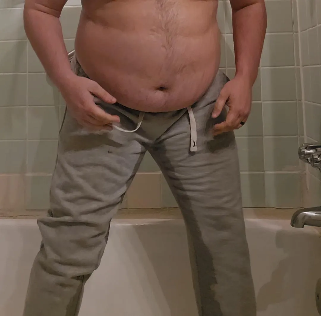 Soaking my grey sweatpants