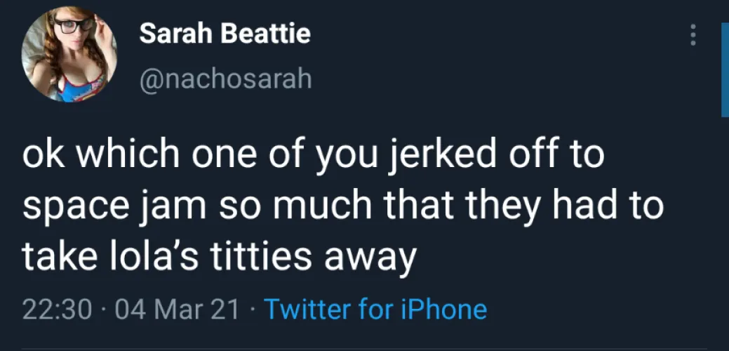 Turns out a load of weird Lola animé pops up when you Google to find out what Sarah is talking about (I've never seen Space Jam)