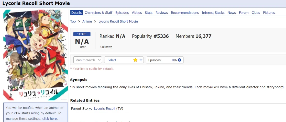 Yooooo ! Lycoris recoil short movies announced !