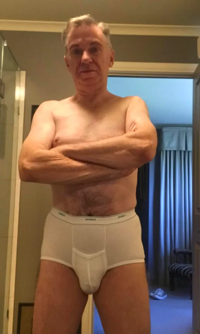 Age 68 Aussie and into conventional white Briefs.