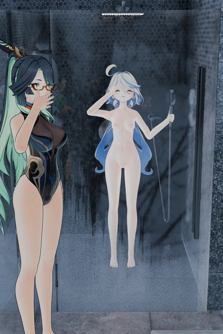 Furina forgot it was a public shower~ (art by me)