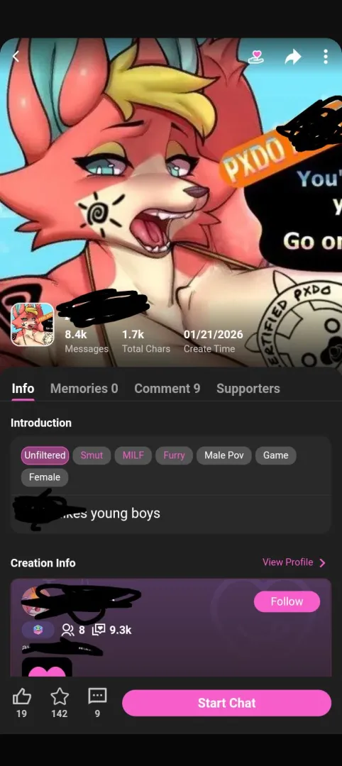 Crushon Moderation team apparently okay with predators bots being created despite being reported..