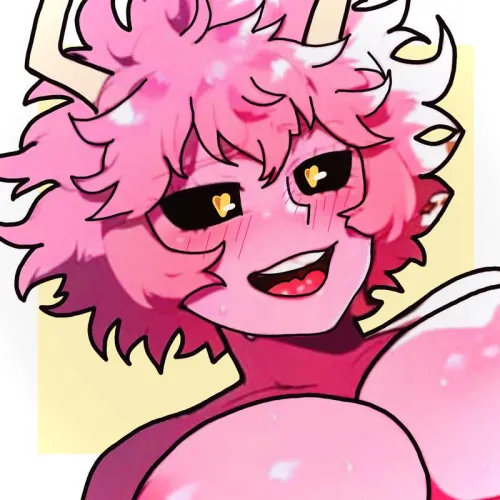 LF Color Source, mina ashido, pink skin, pink nipples, horn, horns, black sclera, heart shaped pupils