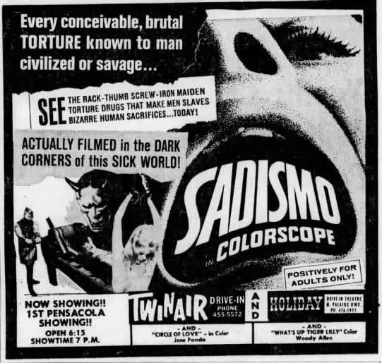 The hannya mask seen in this advertisement for Sadismo from March 1968 still eludes me. I’m guessing it’s from an earlier Japanese pinku documentary, yet no one seems to know where from: