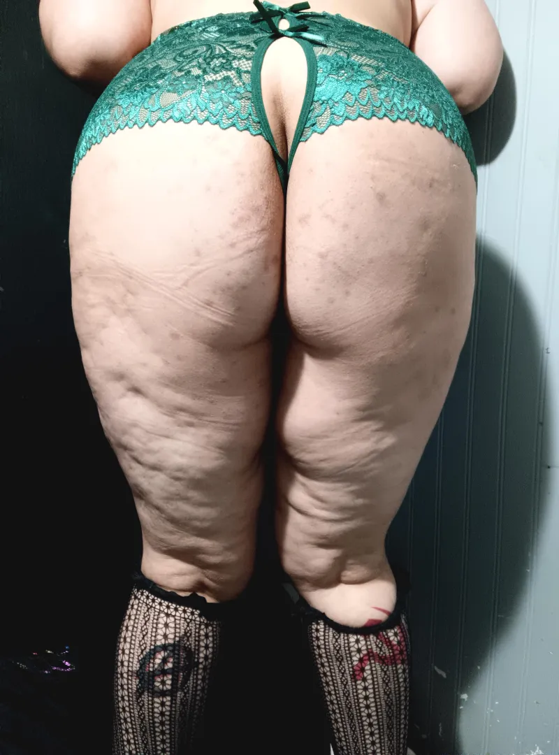 Loving on these green crotchless panties