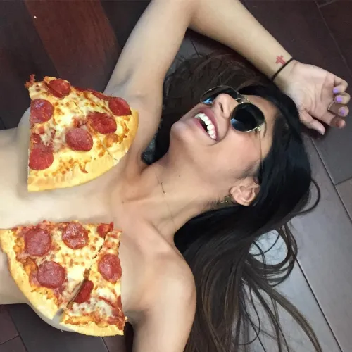 Mia with Pizza