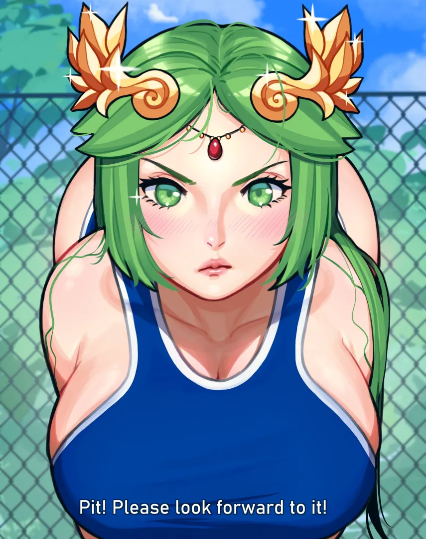 Palutena's message to look forward to the New Year! And for Pit to look forward to her body getting wet at the pool