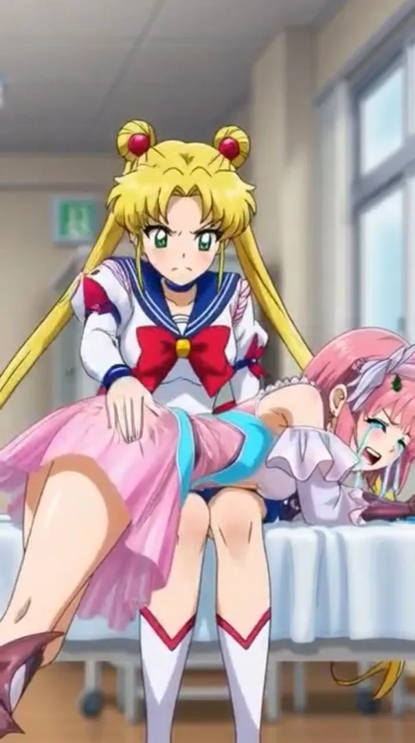 Blue Reflection Ray/澪 and Blue Reflection Tie, Second Light - Hiori Hirahara Spanking from Sailor Moon Usagi Tsukino. OTK Spanking from a Magical Girl.