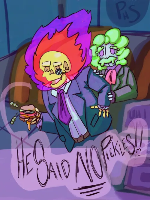 Professors Jenn'dyr Flud and Skinder have an eventful fastfood date [My Art/OC]