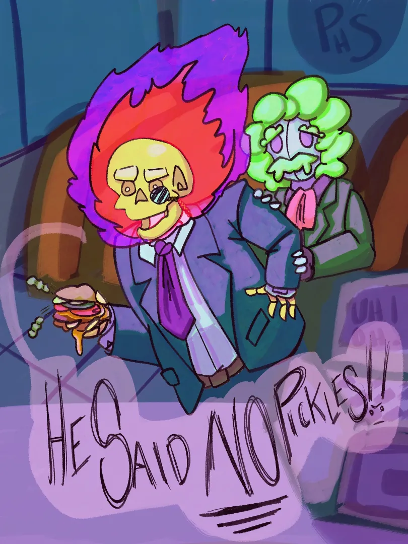 Professors Jenn'dyr Flud and Skinder have an eventful fastfood date [My Art/OC]