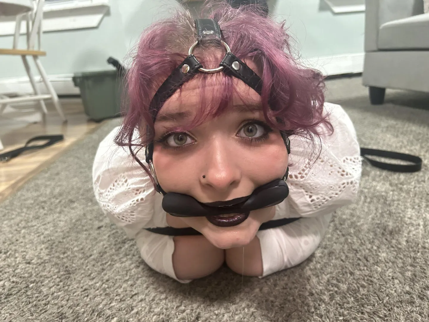 Sexy goth girl hogtied