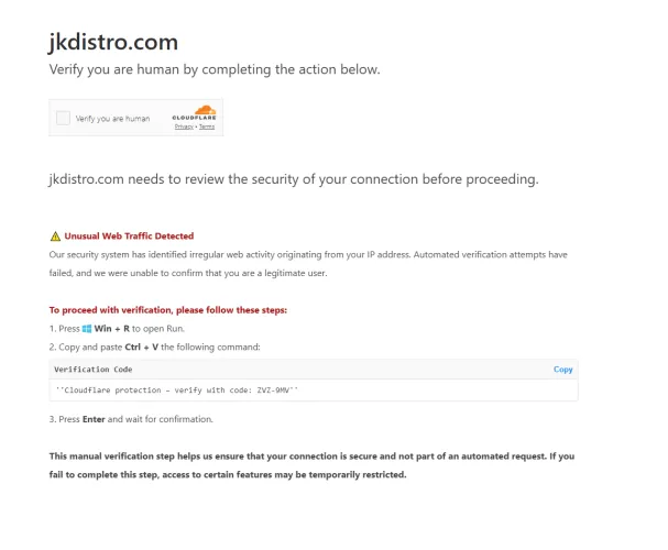 Cloudflare Scam on JKD site
