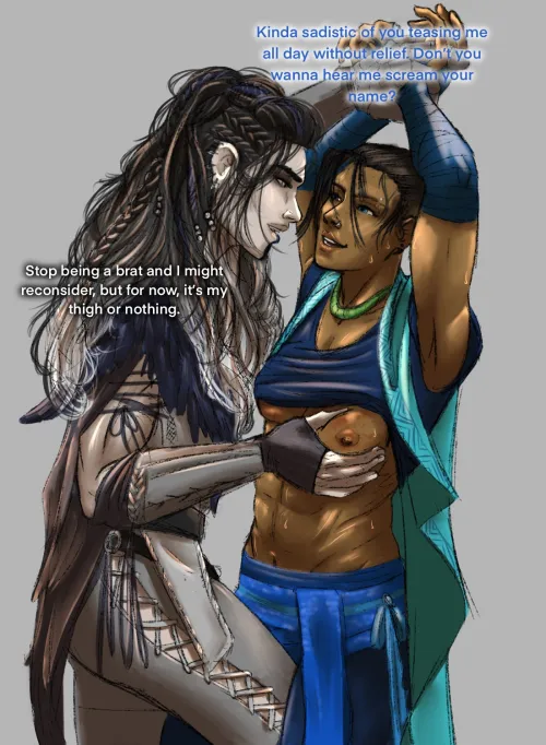 Yasha teases a bratty Beau with her knee (WhimperingRK) [Critical Role C2 Mighty Nein]