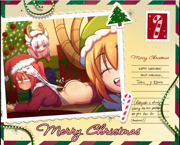 kobayashi wedgie christmas with christmas card