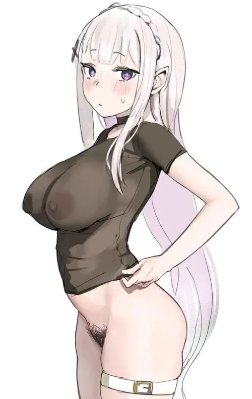 Emilia in a see-through shirt (Re:Zero)