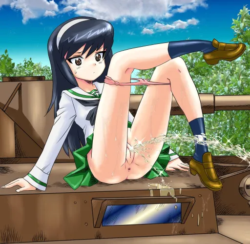 Girls und panzer mako peeing on the tank