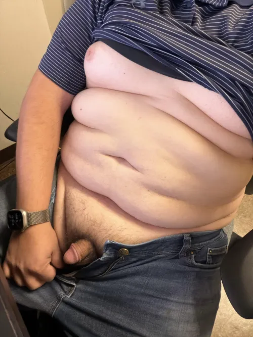 Sneaky at work, someone cum help. People walking by…