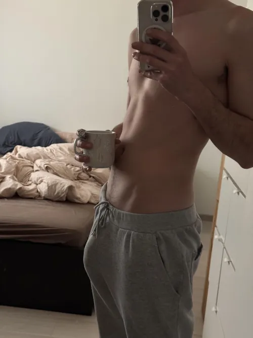 Just a sip and off to work.