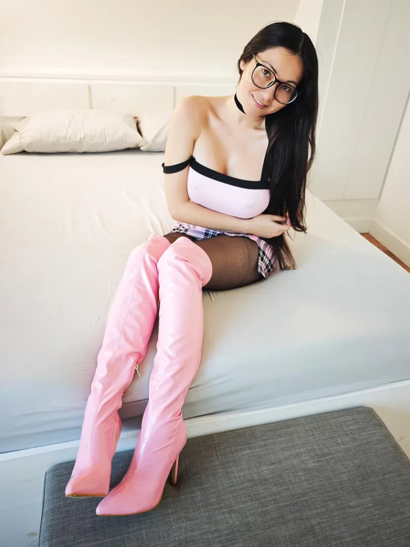 Shiny pink otk boots