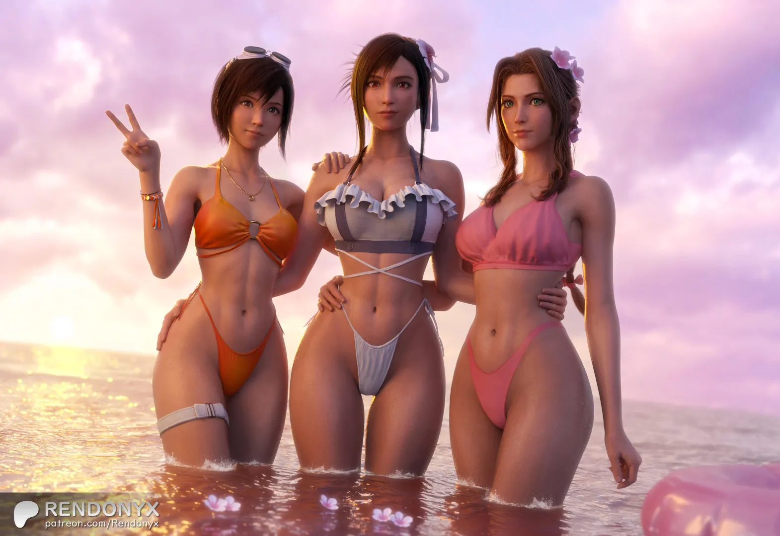 This (FF7) trio always manages to push my buttons~ Those beach outfits are dangerous, hopefully they won’t notice my girl-cock bulging through my bikini…