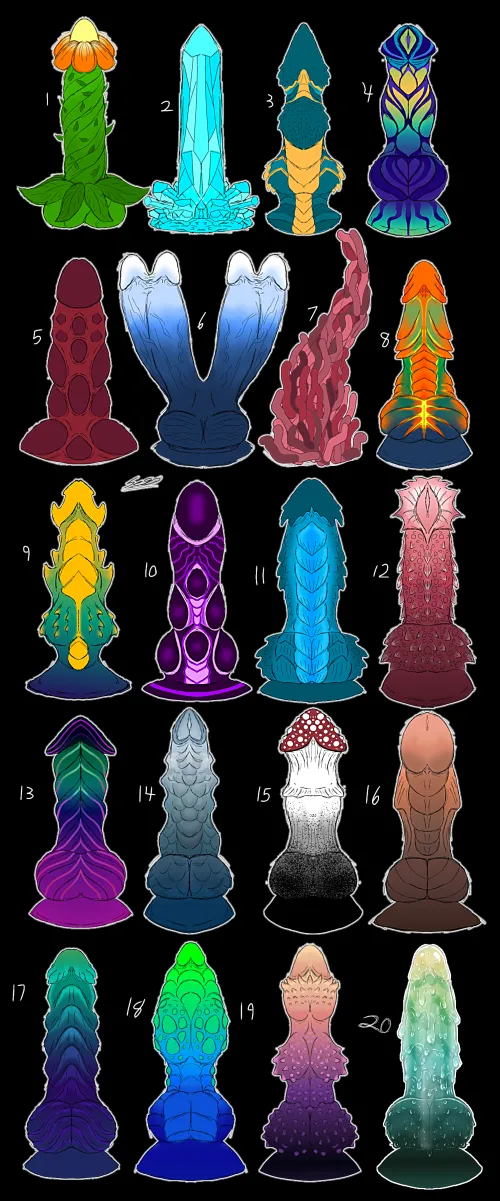 20 dildo designs! Which one is your favorite/which one would you want in you?