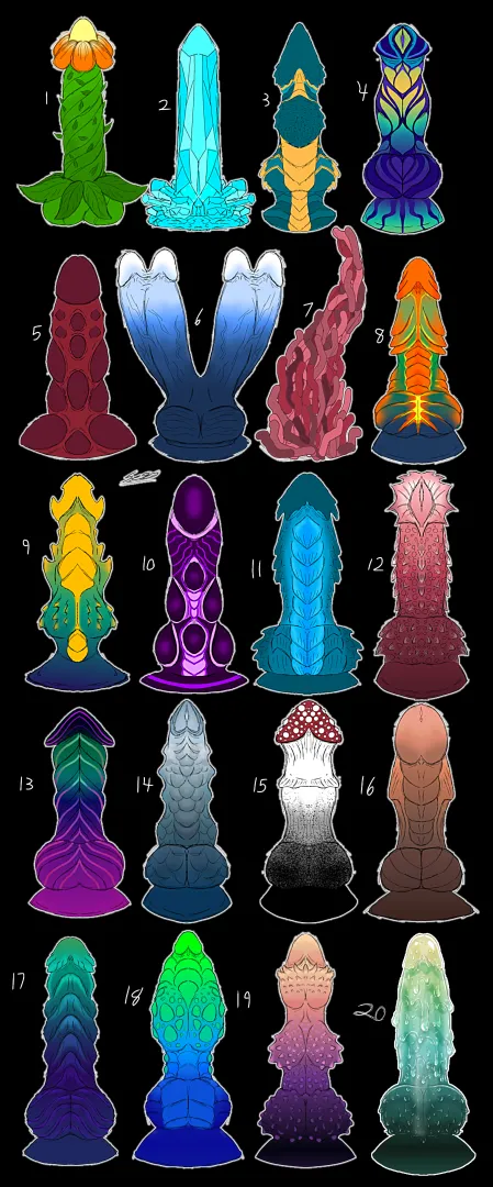 20 dildo designs! Which one is your favorite/which one would you want in you?