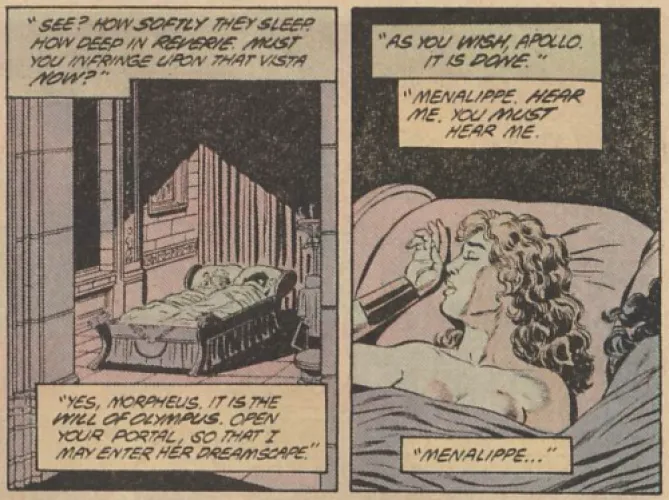 Menalippe and Penelope, sleeping nude together (Wonder Woman V2 #21)