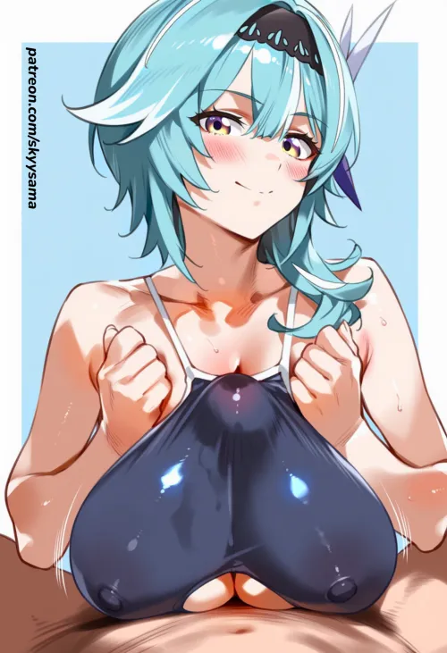 Paizuri under swimsuit