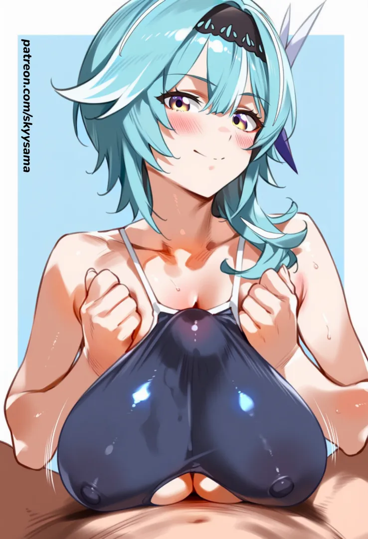 Paizuri under swimsuit
