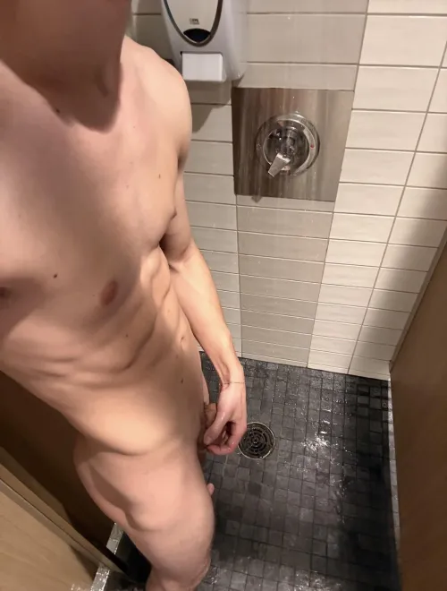 23 Canada. Normally i go in the open showers but they were broken so i had to take them in one of the stalls. I still left the curtain open