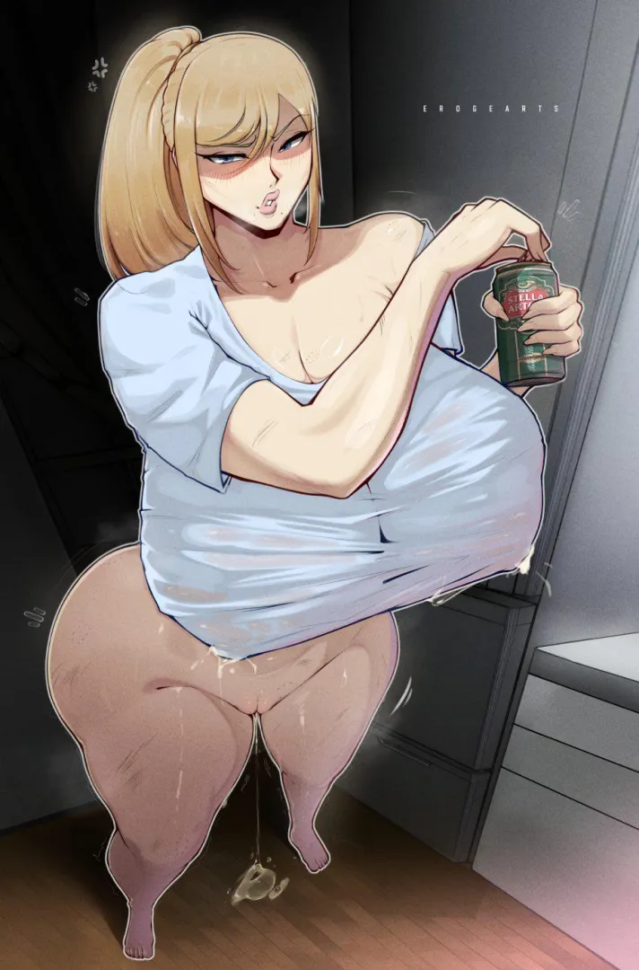Cracking one open inbetween steamy rounds (Samus Aran) [Eroge Arts]
